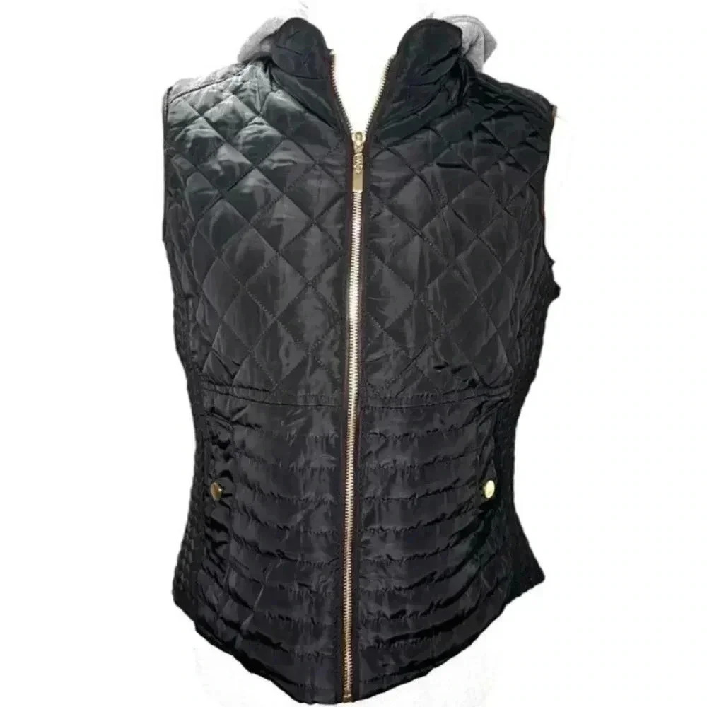 Louise Paris Black Hooded Puffer Vest Size S